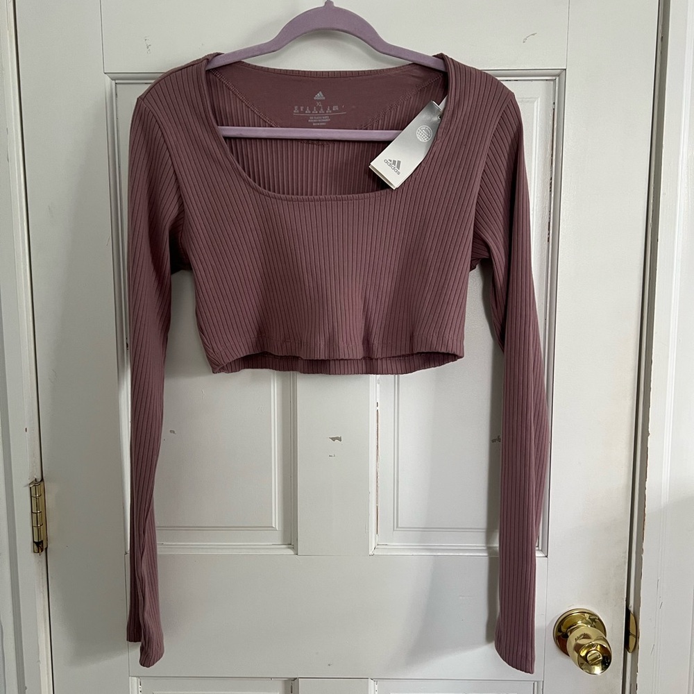 adidas Women's Studio Lounge Ribbed Cropped Long-Sleeve